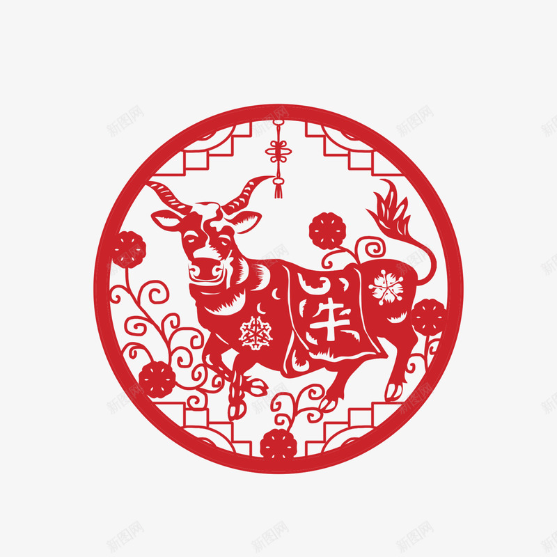 2021年牛年剪纸红色新年春节喜庆插画窗花AI矢量png免抠素材_新图网 https://ixintu.com 牛年 剪纸 红色 新年 年春节 喜庆 插画 窗花 矢量