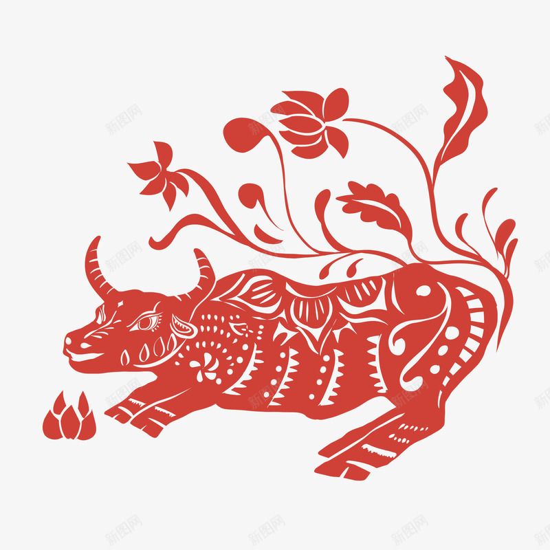 2021年牛年剪纸红色新年春节喜庆插画窗花AI矢量png免抠素材_新图网 https://ixintu.com 牛年 剪纸 红色 新年 年春节 喜庆 插画 窗花 矢量