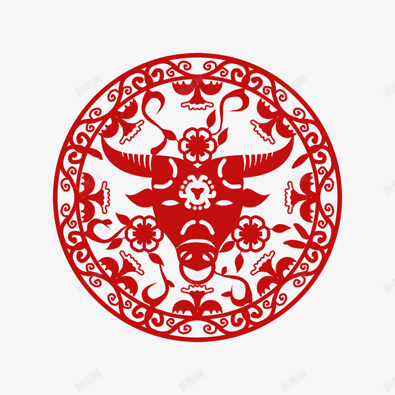 2021年牛年剪纸红色新年春节喜庆插画窗花AI矢量png免抠素材_新图网 https://ixintu.com 牛年 剪纸 红色 新年 年春节 喜庆 插画 窗花 矢量