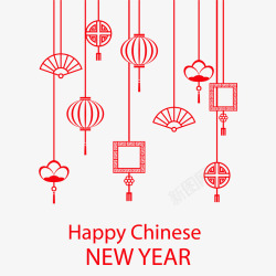 喜庆中国结新年古典灯笼装饰剪纸挂饰素材
