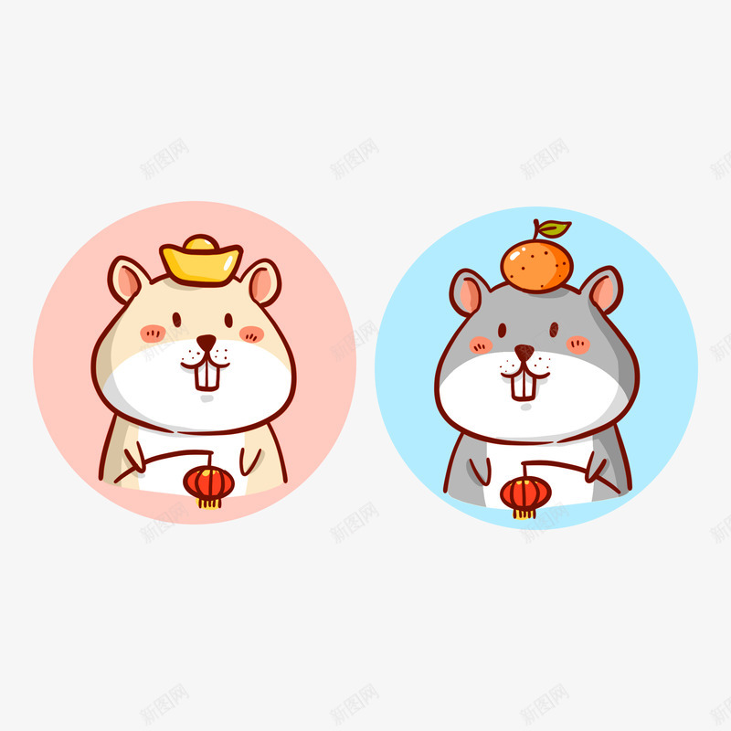 2020年春节鼠年插画头像png免抠素材_新图网 https://ixintu.com 年春节 鼠年 插画 头像