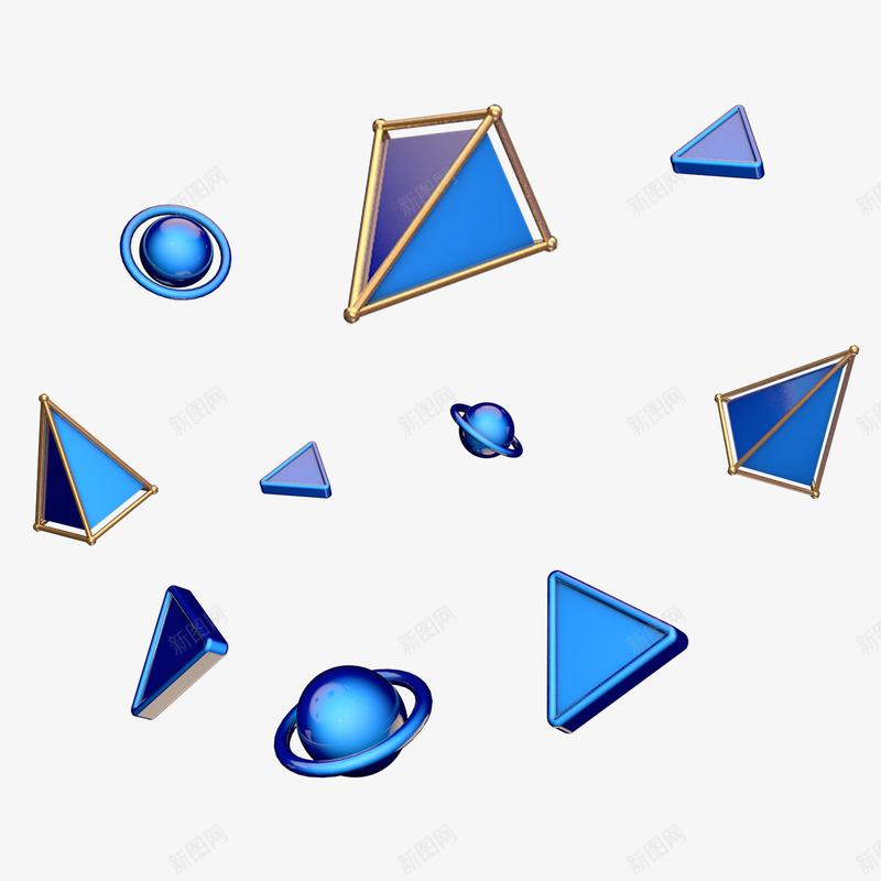 立体金色边蓝色C4D装饰png免抠素材_新图网 https://ixintu.com 立体 金色边 色边 蓝色 装饰