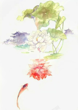 唯美水彩色手绘古风插画花卉建筑美化装饰透明设计PS素材