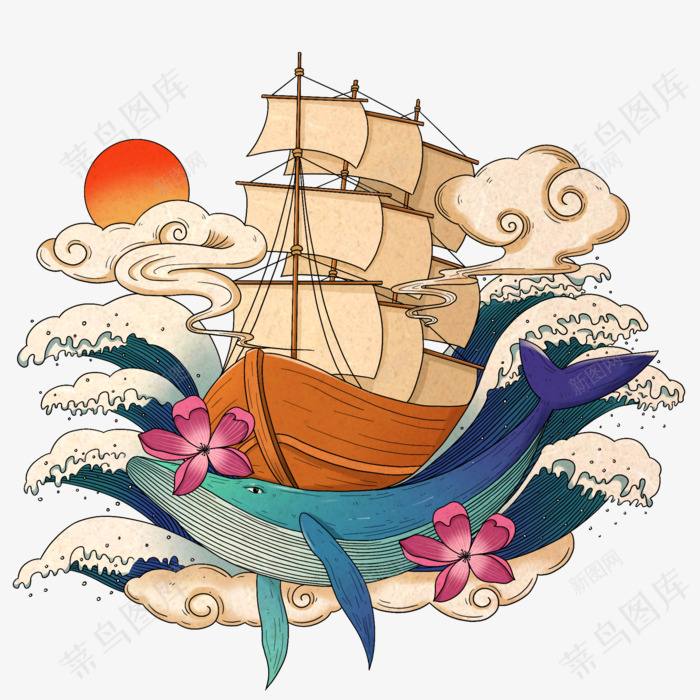 日本浮世绘风格鲸鱼帆船菜鸟图库png免抠素材_新图网 https://ixintu.com 图库 帆船 日本 日本浮世绘 浮世绘 菜鸟 风格 鲸鱼