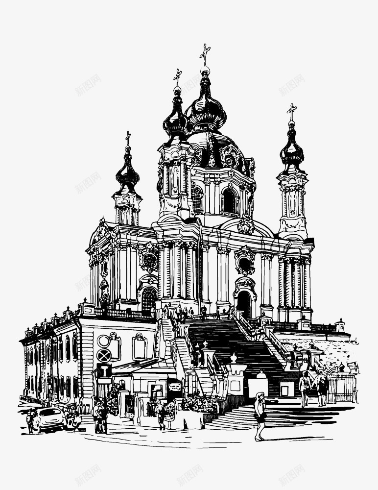 素描教堂风景写生png免抠素材_新图网 https://ixintu.com 素描 教堂 风景 写生