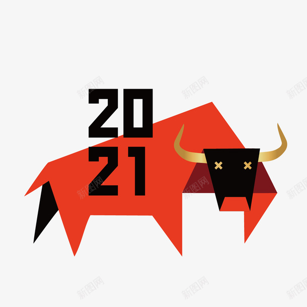 红色牛2021春节ai免抠素材_新图网 https://ixintu.com 牛 2021 春节 卡通
