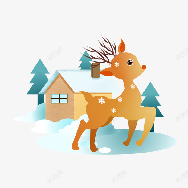 圣诞麋鹿雪景元素png免抠素材_新图网 https://ixintu.com 圣诞 雪花 麋鹿 庆祝