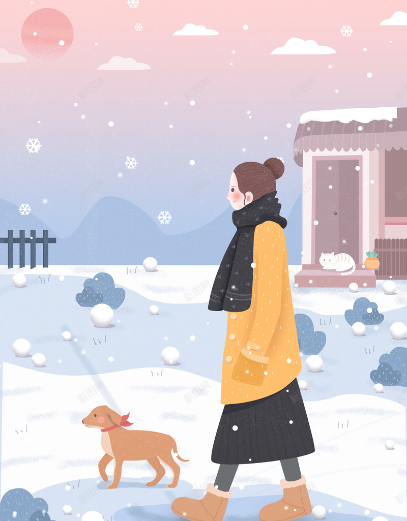 手绘冬天卡通人物漫步元素图psd设计背景_新图网 https://ixintu.com 手绘 冬天 卡通人物 漫步 背景图 雪花