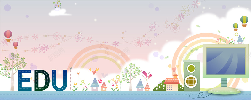 卡通元素可爱横幅背景童画矢量62ai设计背景_新图网 https://ixintu.com 插画 卡通元素 童画 花朵