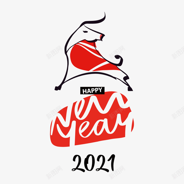 红色牛2021ai免抠素材_新图网 https://ixintu.com 2021 数字 春节 元素