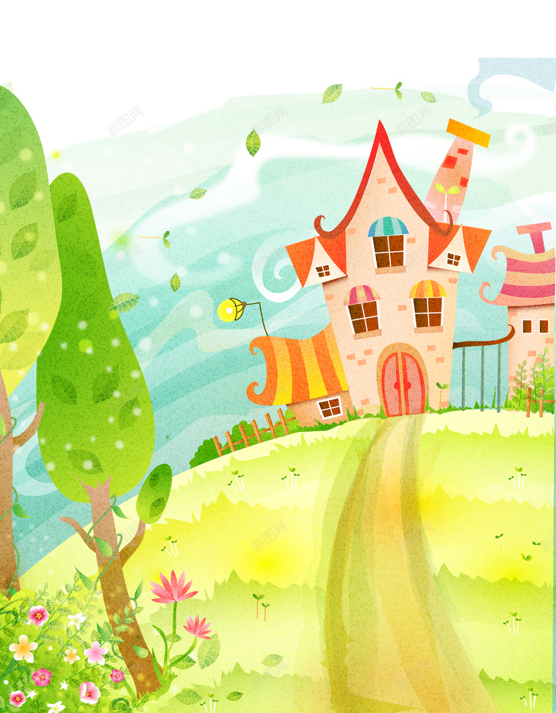 森林童话故事儿童彩绘本矢量18ai设计背景_新图网 https://ixintu.com 手绘插画 卡通元素 森林 花朵