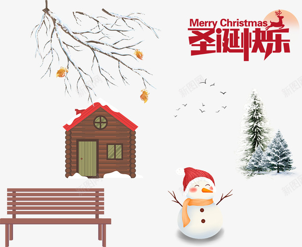 圣诞节冬天雪人下雪psd免抠素材_新图网 https://ixintu.com 下雪 冬天 圣诞节 枝头积雪 雪人