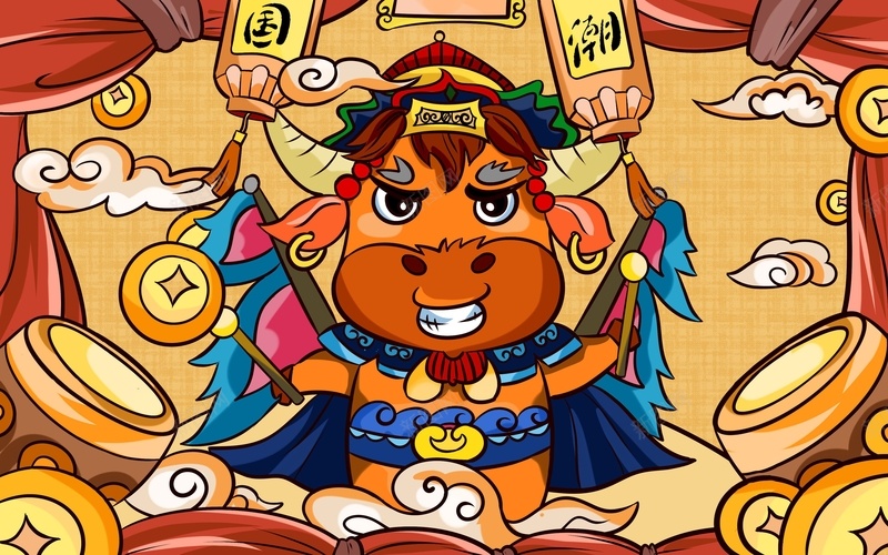 2021年牛年国潮jpg高清背景_新图网 https://ixintu.com 2021年 国潮 国潮背景墙 新年 牛年