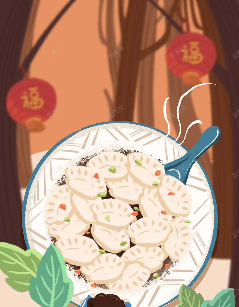 手绘饺子叶子装饰元素图psd设计背景_新图网 https://ixintu.com 手绘 饺子 叶子 装饰元素 灯笼 树枝装饰