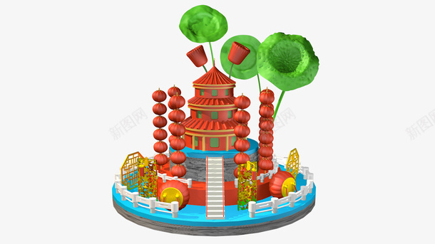 传统中国风国朝png免抠素材_新图网 https://ixintu.com 国潮 中国风 鼓 寺