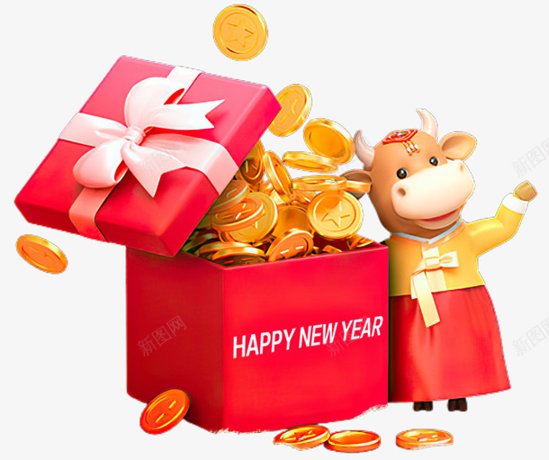 金牛送礼卡通图png免抠素材_新图网 https://ixintu.com 金牛迎春 牛年祝福 牛年大发 金牛送礼祝新年