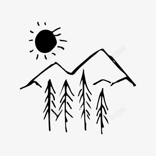自然山太阳svg_新图网 https://ixintu.com 自然山 太阳 树木 素描