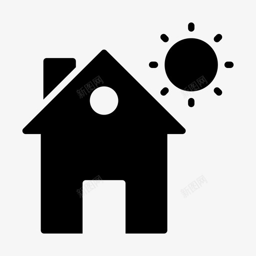 房子太阳建筑家svg_新图网 https://ixintu.com 房子 太阳 房地产 建筑家 线雕文