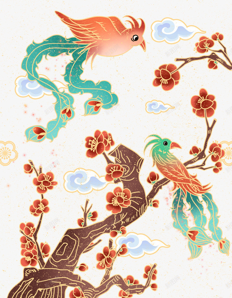复古梅花凤凰鸟png免抠素材_新图网 https://ixintu.com 复古 梅花 凤凰