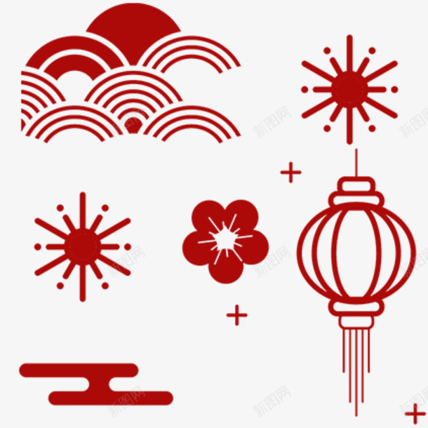 中国风背景元素png免抠素材_新图网 https://ixintu.com 中国风背景元素 云纹 灯笼 梅花 古风素材