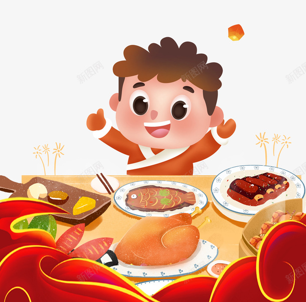 春节年夜饭手绘人物灯笼新年剪纸psd免抠素材_新图网 https://ixintu.com 年夜饭 手绘人物 新年剪纸 春节 灯笼