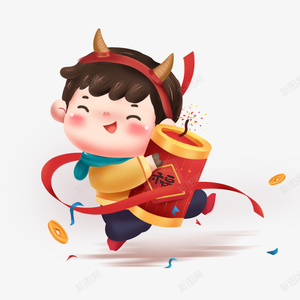 春节男孩插画喜庆新年png免抠素材_新图网 https://ixintu.com 春节 男孩 插画 喜庆 新年