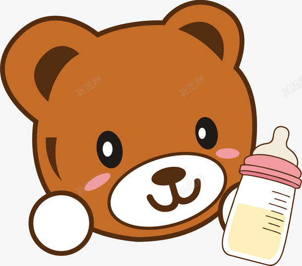 卡通小熊手拿奶瓶png免抠素材_新图网 https://ixintu.com 卡通 小熊 奶瓶 棕色