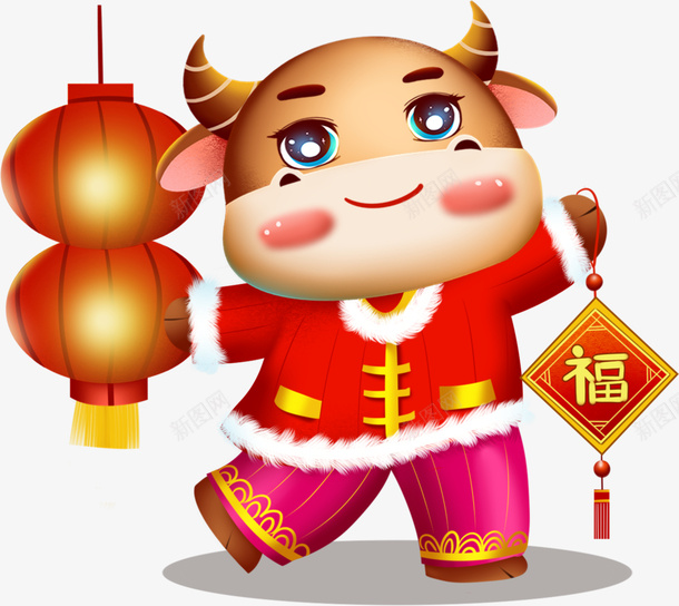国潮福牛元素1png免抠素材_新图网 https://ixintu.com 国潮 牛年 福牛 灯笼