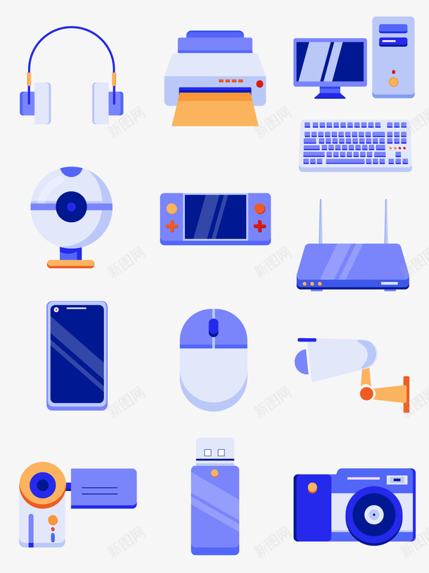 蓝色风格卡通数码设备iconai免抠素材_新图网 https://ixintu.com 卡通 数码 设备 耳机 路由器 鼠标 摄像头 手机 电脑 监控