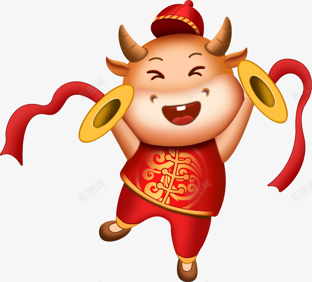 卡通牛年元素02png免抠素材_新图网 https://ixintu.com 卡通 牛年 福牛 舞狮