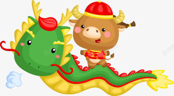 2021春节卡通牛ai免抠素材_新图网 https://ixintu.com 卡通 牛 新年 2021
