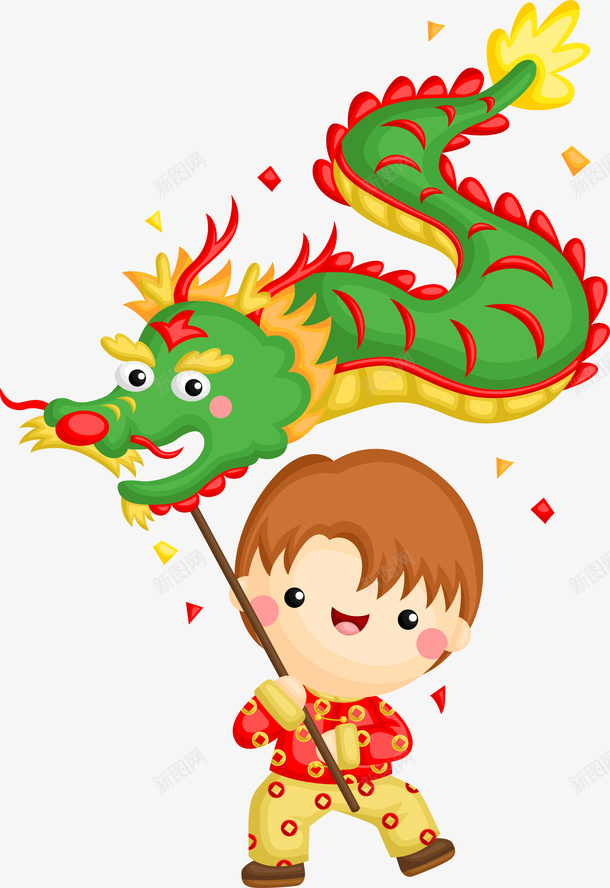 福娃舞龙大吉大利ai免抠素材_新图网 https://ixintu.com 福娃 舞龙 男孩 大吉大利