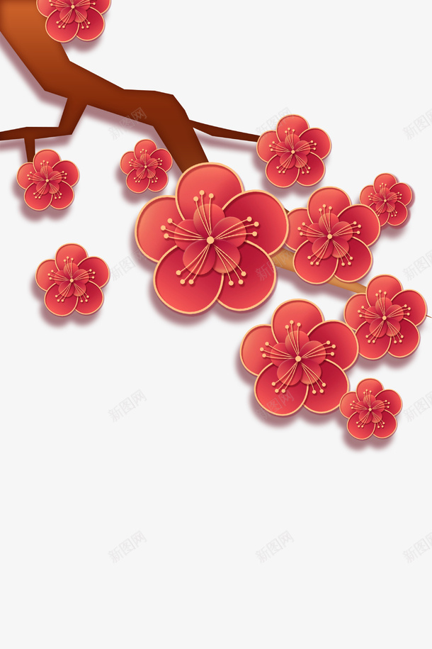 中国年梅花元素png免抠素材_新图网 https://ixintu.com 新春装饰元素 梅花 鎏金梅花 漂浮元素