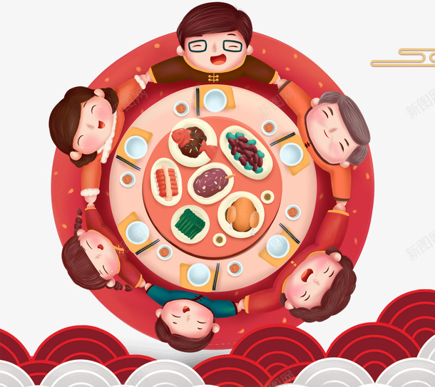 春节年夜饭树枝灯笼手绘人物饭桌psd免抠素材_新图网 https://ixintu.com 年夜饭 手绘人物 春节 树枝 灯笼 饭桌