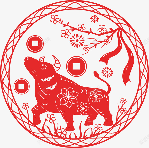 牛年剪纸窗花1png免抠素材_新图网 https://ixintu.com 剪纸牛 牛年剪纸 窗花 新年窗花 牛年窗花 剪纸 矢量牛
