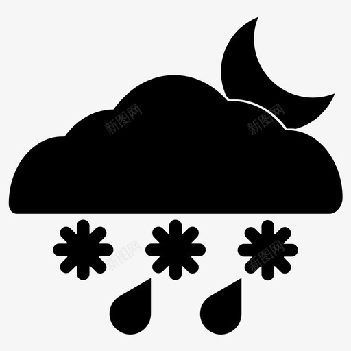 夜雨夹雪气候预报svg_新图网 https://ixintu.com 夜雨 雪夜 雨夹雪 气候 预报 天气