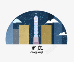 手绘中国城市卡通地标建筑LOGO插画图案PSD分层素材
