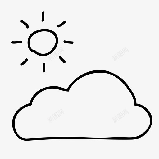 太阳云手绘部分晴天svg_新图网 https://ixintu.com 太阳 手绘 部分 晴天 天气