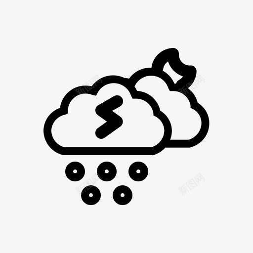 夜间雷雨雪多云天气线式svg_新图网 https://ixintu.com 夜间 雷雨雪 雨雪 多云 天气 线式