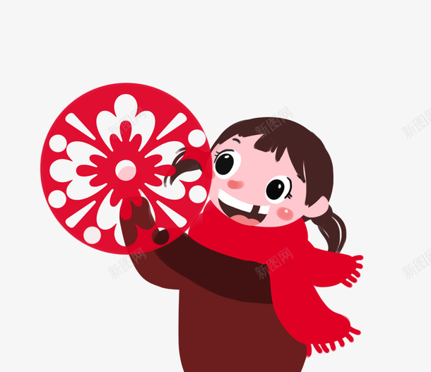 贴窗花的小女孩png免抠素材_新图网 https://ixintu.com 卡通女孩 贴窗花 剪纸 新年