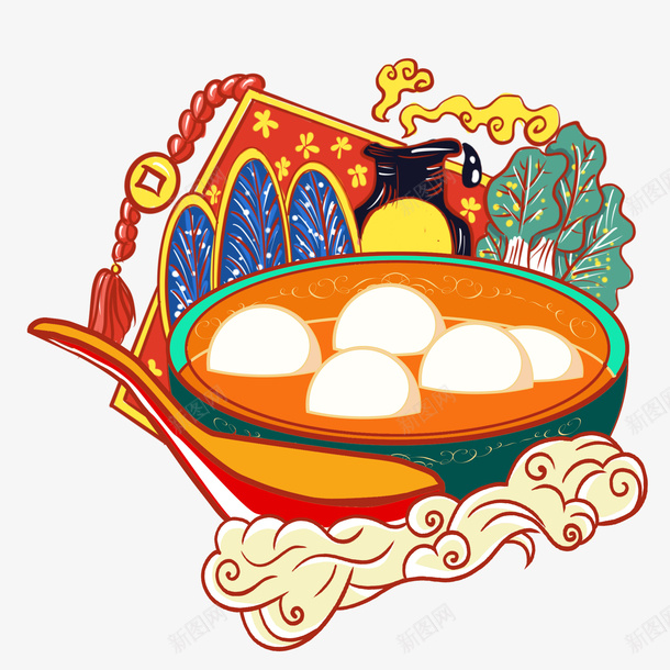 国潮汤圆插画png免抠素材_新图网 https://ixintu.com 国潮 汤圆 中国风 手绘