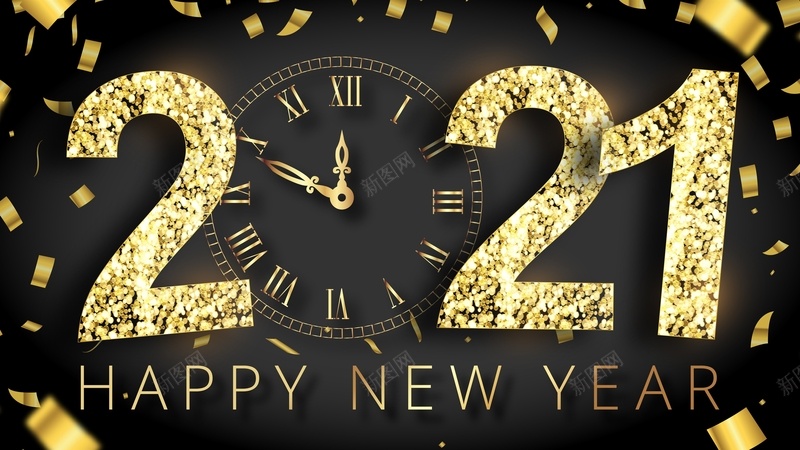 金色风格2021jpg高清背景_新图网 https://ixintu.com 金色风格 2021 新年快乐 时钟