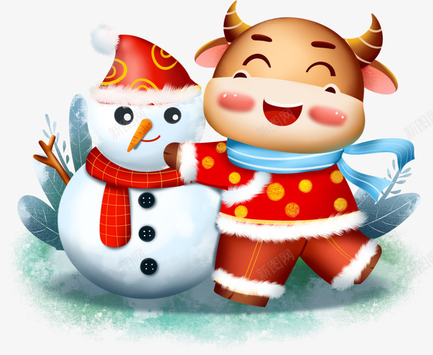 2021雪人卡通牛png免抠素材_新图网 https://ixintu.com 插画 喜迎牛年 小牛2021 卡通牛