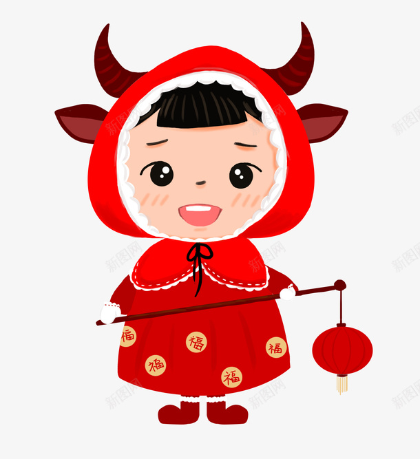 牛年2021手绘人物牛png免抠素材_新图网 https://ixintu.com 2021 牛年 手绘 红色