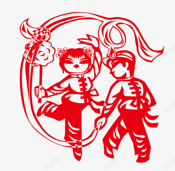 欢乐新年剪纸png免抠素材_新图网 https://ixintu.com 欢乐新年 舞蹈 剪纸 传统节日