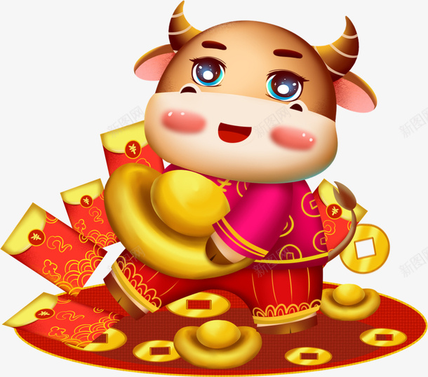 2021红包卡通牛png免抠素材_新图网 https://ixintu.com 插画 喜迎牛年 小牛2021 卡通牛