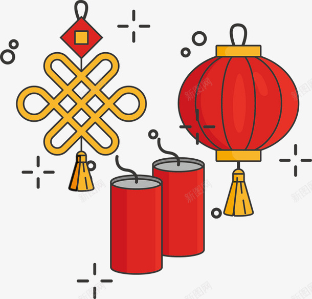 灯笼炮仗传统手绘元素图png免抠素材_新图网 https://ixintu.com 灯笼 炮仗 卡通元素 装饰