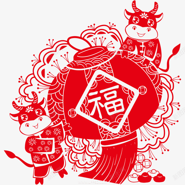 牛年新春剪纸png免抠素材_新图网 https://ixintu.com 牛年 新春 剪纸 喜庆
