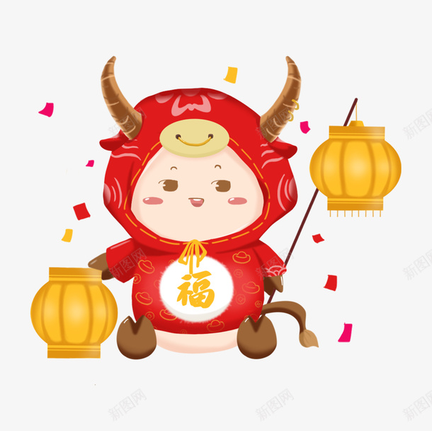 卡通牛灯笼元素png免抠素材_新图网 https://ixintu.com 牛年 新春剪纸 PNG素材 2021 牛年元素