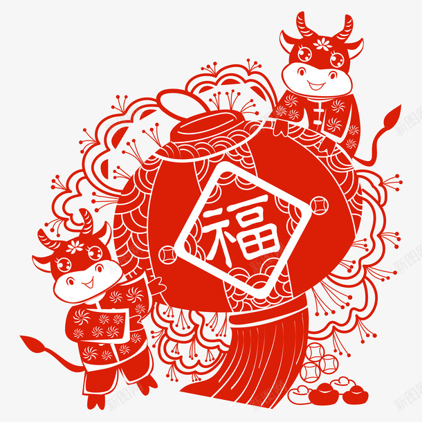 牛年剪纸2021png免抠素材_新图网 https://ixintu.com 牛年 2021 PNG素材 新春